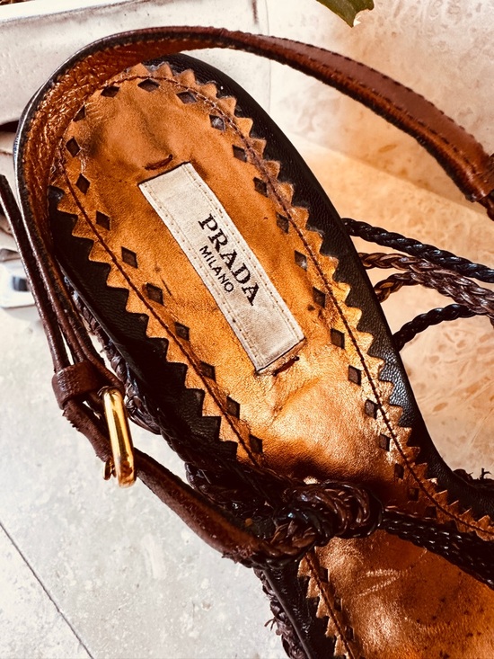 Prada Braided Raffia Slingback Heels - Picture 2 of 10